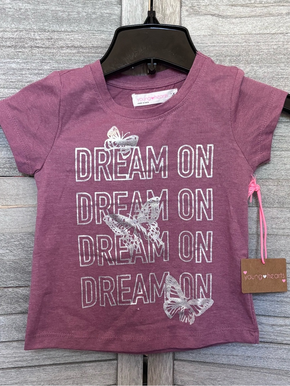 Dream On Dream On…NWT w/ Silver Butterflies SZ 4 Pink Graphic Tee by Younghearts
